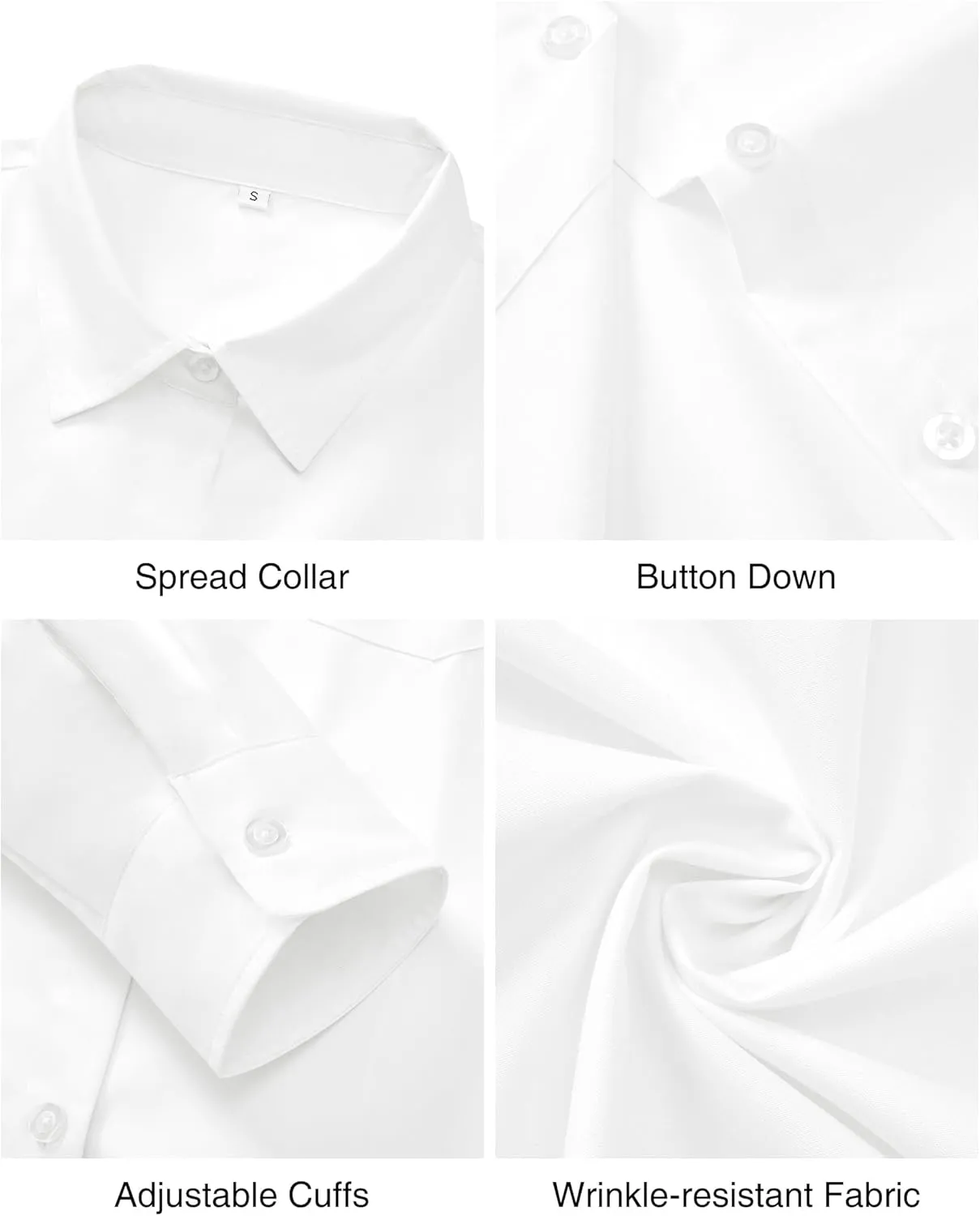 J.VER Womens Button Down Dress Shirts Solid Long Sleeve Wrinkle Free Formal Collared Shirt Casual Business Blouse with Pocket
