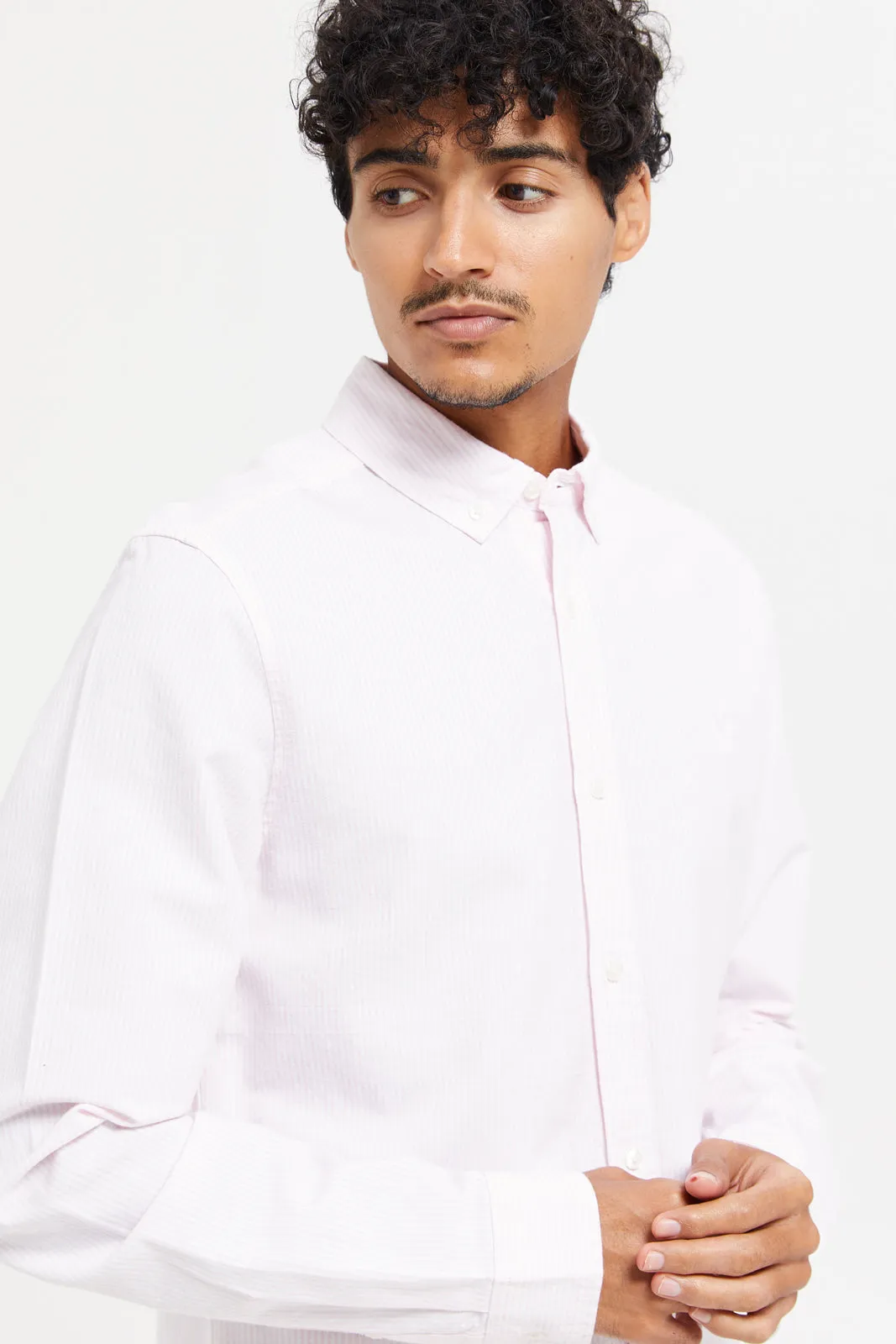 Men Pink Striped Oxford Shirt