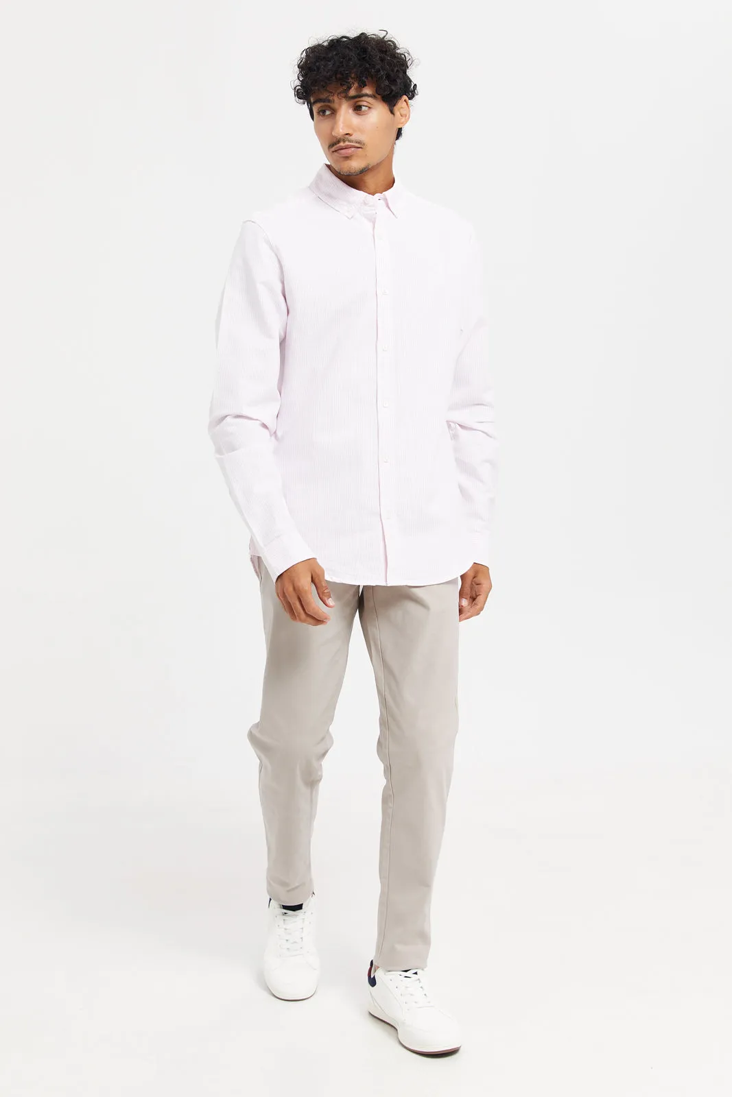 Men Pink Striped Oxford Shirt