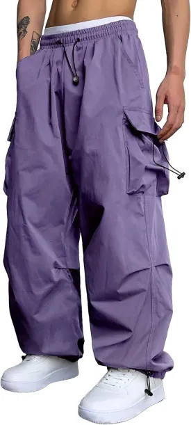 Men's Baggy Cargo Pants,Work Parachute Cargo Pants Y2k Casual Hip Hop Harem Pants with Pockets Sports Running Streewear