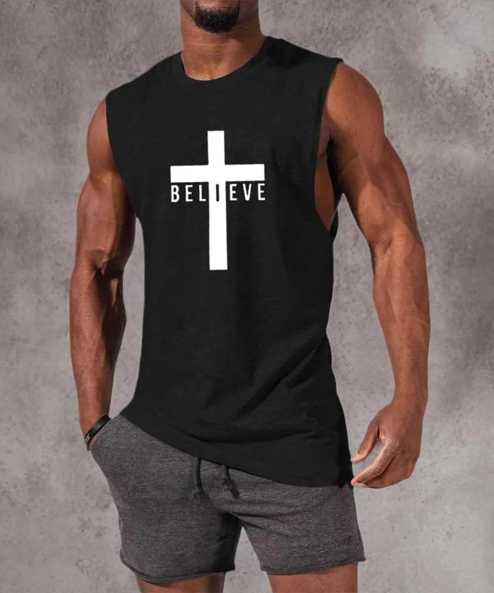 Men's Cotton Graphic Tank Tops Jesus Cross Believe Printed Faith Christian Shirts