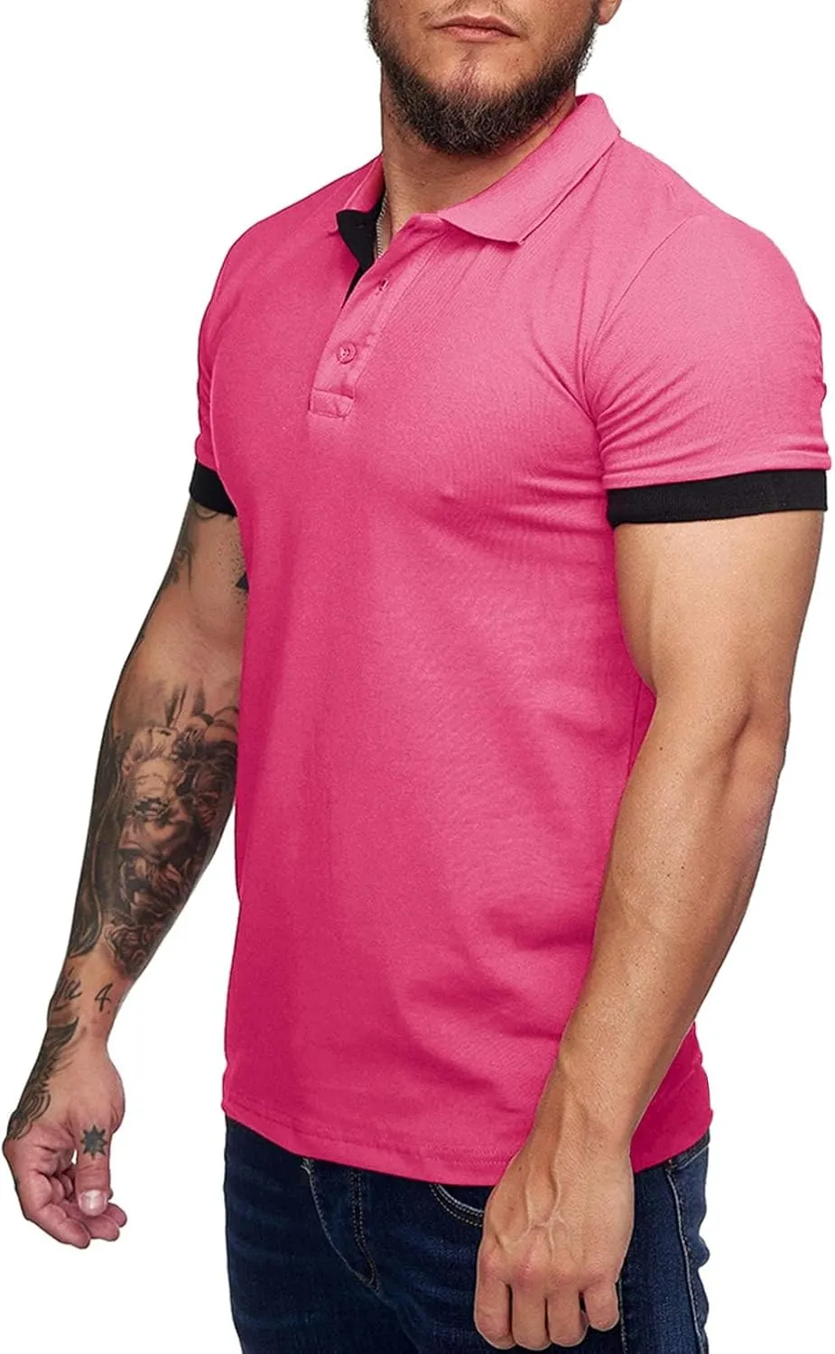 Men's Short Sleeve Casual Slim Fit Polo Shirts Basic Designed Classic Cut Cotton Shirts