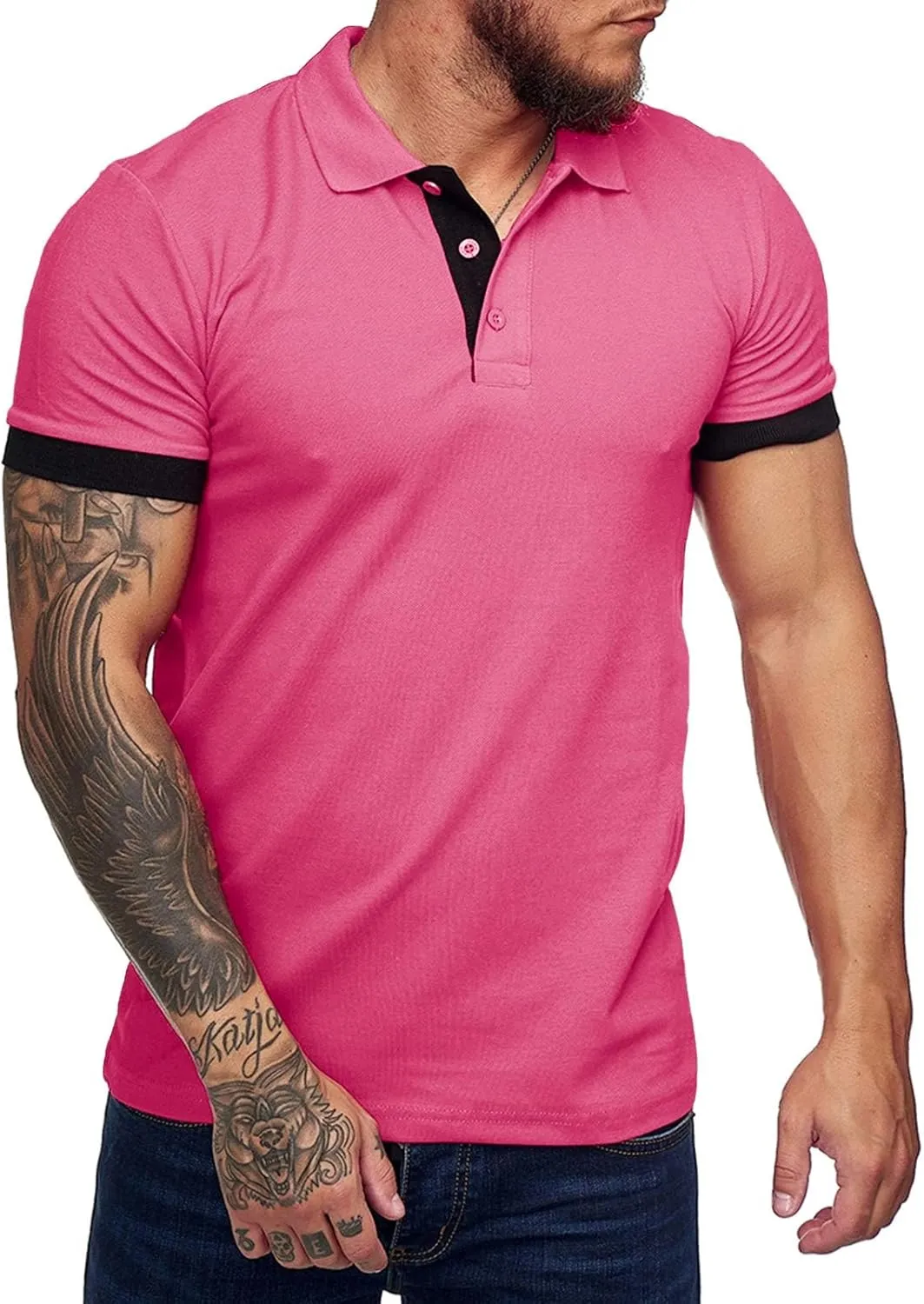 Men's Short Sleeve Casual Slim Fit Polo Shirts Basic Designed Classic Cut Cotton Shirts