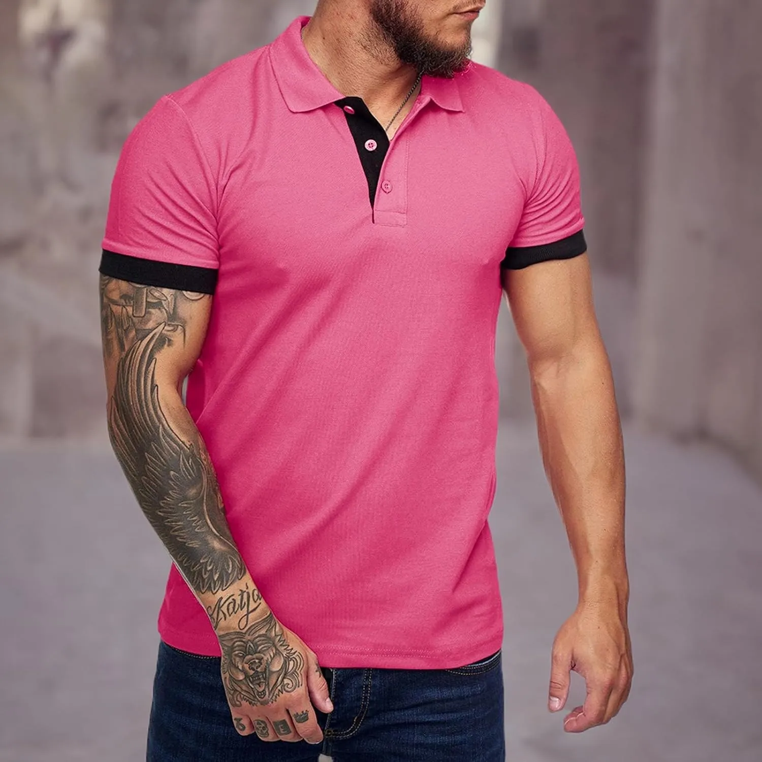 Men's Short Sleeve Casual Slim Fit Polo Shirts Basic Designed Classic Cut Cotton Shirts