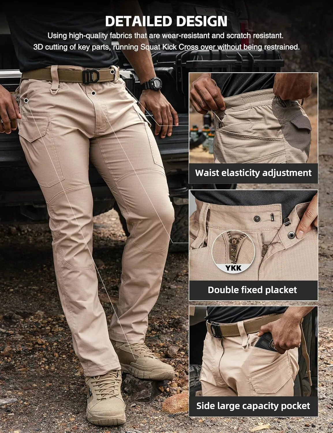 Men's Tactical Pants Flex Ripstop Cargo Trousers for Outdoor Hiking Work Casual Pants Large Capacity Clothing