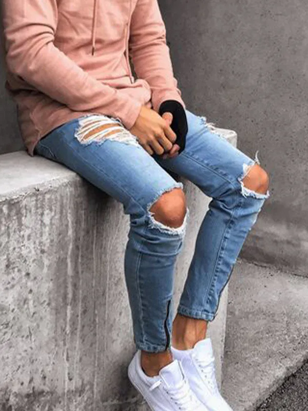 Men's Zip Design Ripped Jeans