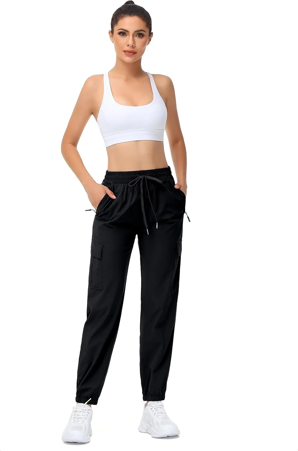 MOUEEY Women's Cargo Joggers Lightweight Quick Dry Athletic Water Resistant Lounge Casual Pants with Zipper Pockets