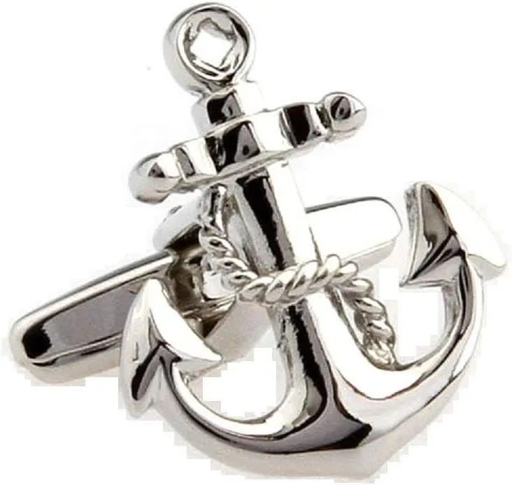 MRCUFF Anchor USN Navy Pair of Cufflinks in a Presentation Gift Box & Polishing Cloth