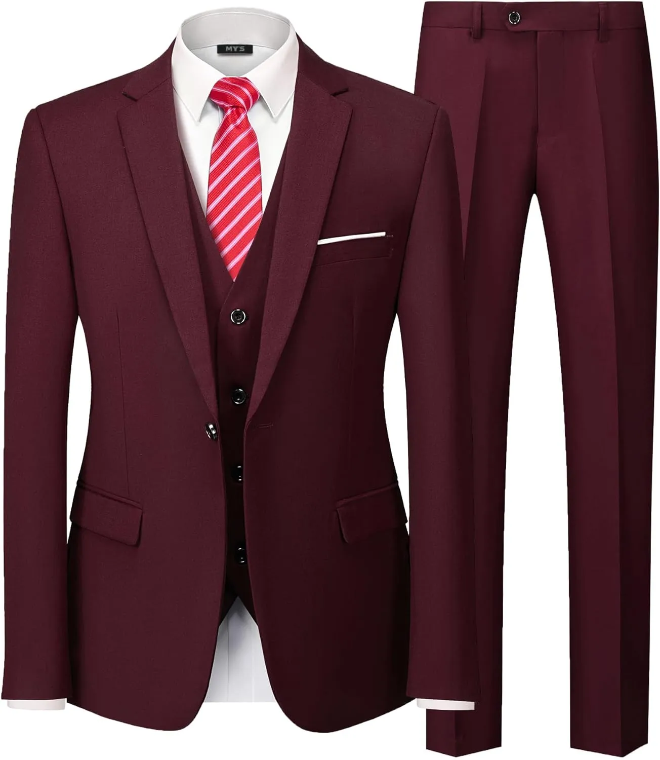 MY'S Men's Blazer Vest Pants Set, One Button Jacket Waistcoat and Trousers, Solid Party Wedding Dress