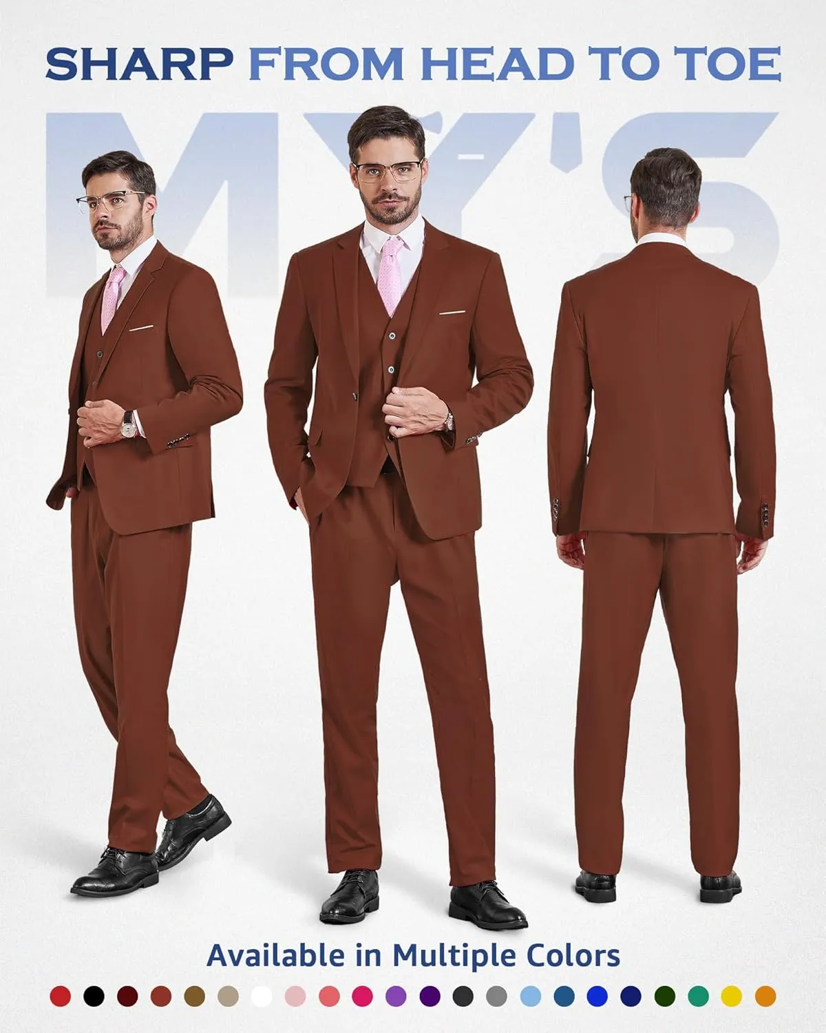 MY'S Men's Blazer Vest Pants Set, One Button Jacket Waistcoat and Trousers, Solid Party Wedding Dress