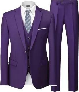 MY'S Men's Blazer Vest Pants Set, One Button Jacket Waistcoat and Trousers, Solid Party Wedding Dress