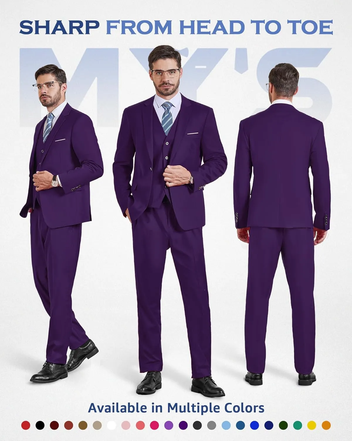MY'S Men's Blazer Vest Pants Set, One Button Jacket Waistcoat and Trousers, Solid Party Wedding Dress