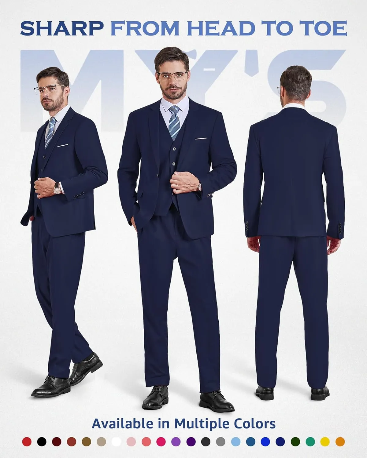 MY'S Men's Blazer Vest Pants Set, One Button Jacket Waistcoat and Trousers, Solid Party Wedding Dress