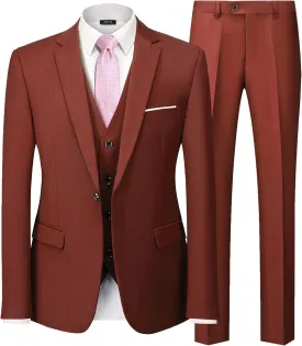 MY'S Men's Blazer Vest Pants Set, One Button Jacket Waistcoat and Trousers, Solid Party Wedding Dress