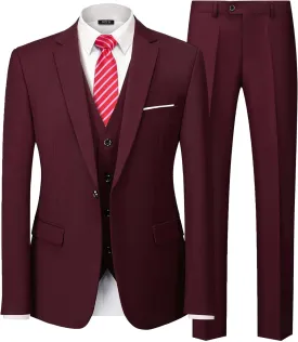 MY'S Men's Blazer Vest Pants Set, One Button Jacket Waistcoat and Trousers, Solid Party Wedding Dress