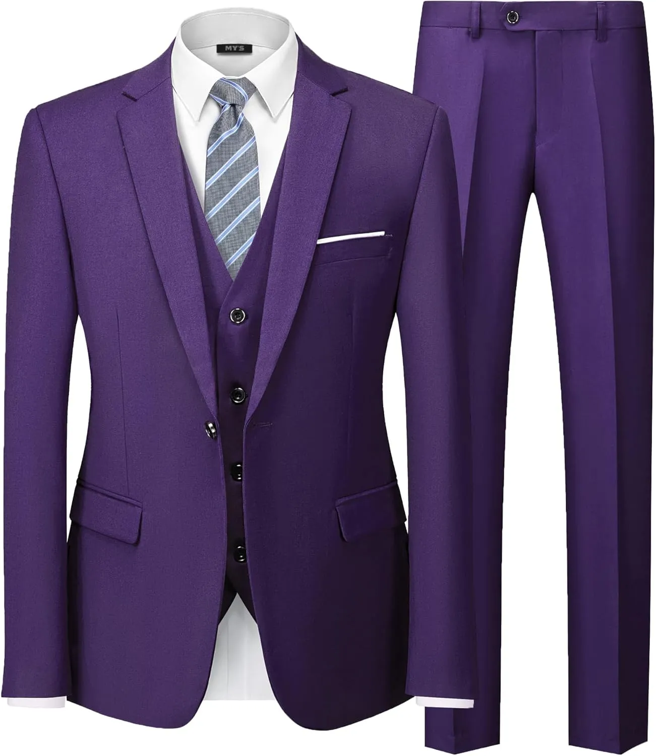 MY'S Men's Blazer Vest Pants Set, One Button Jacket Waistcoat and Trousers, Solid Party Wedding Dress