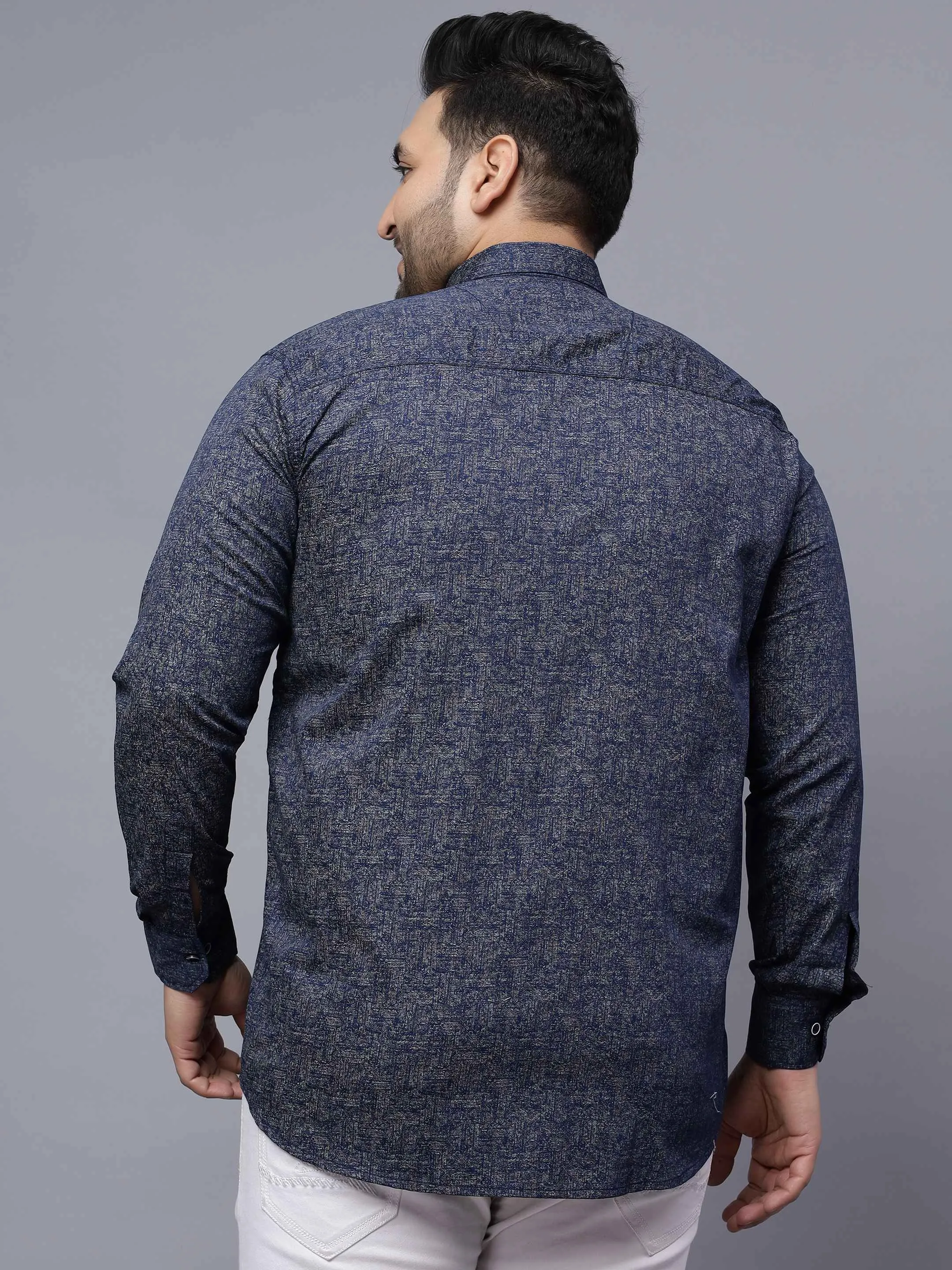 Navy Blue Printed Plus Size Shirt