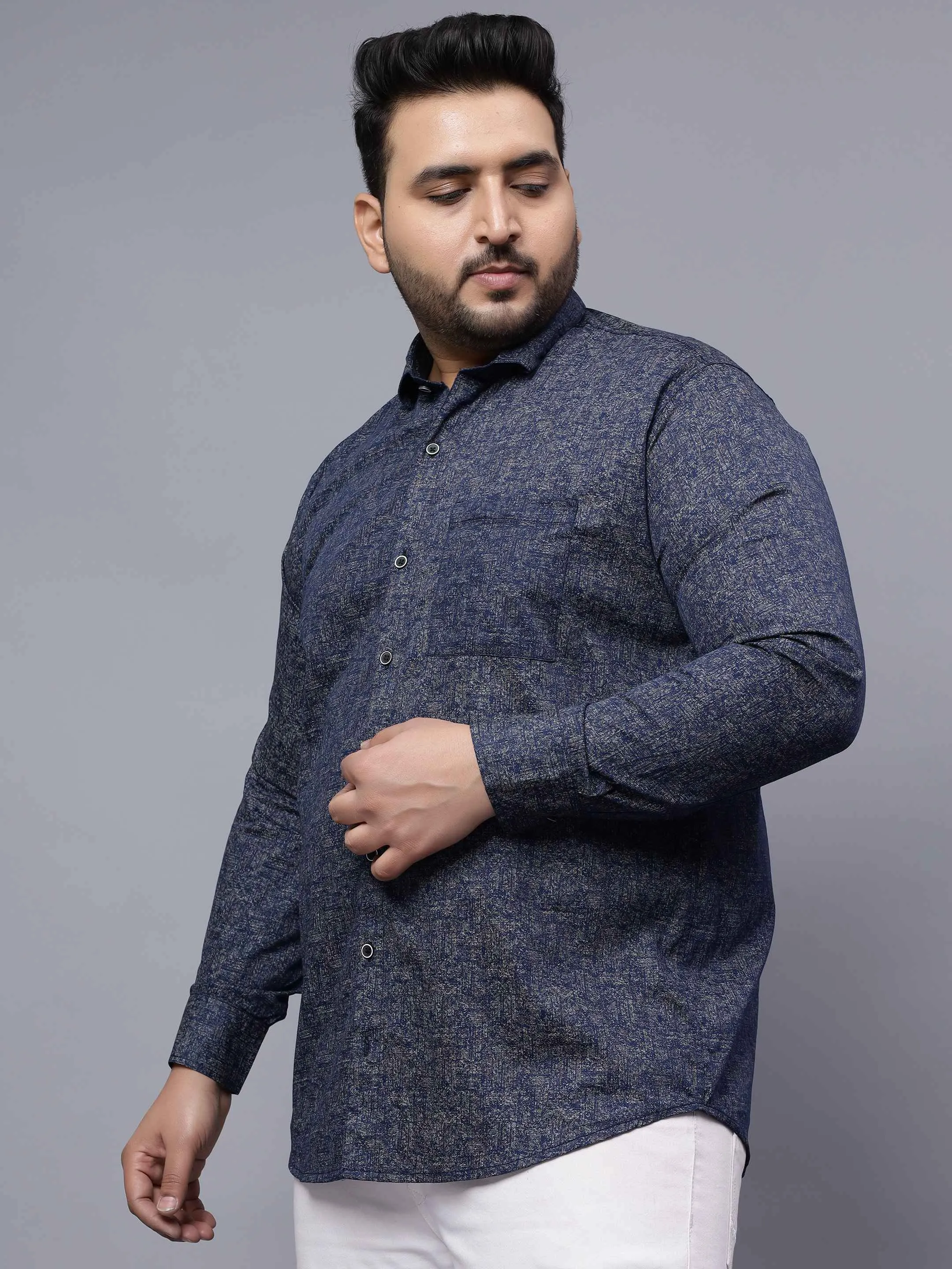 Navy Blue Printed Plus Size Shirt