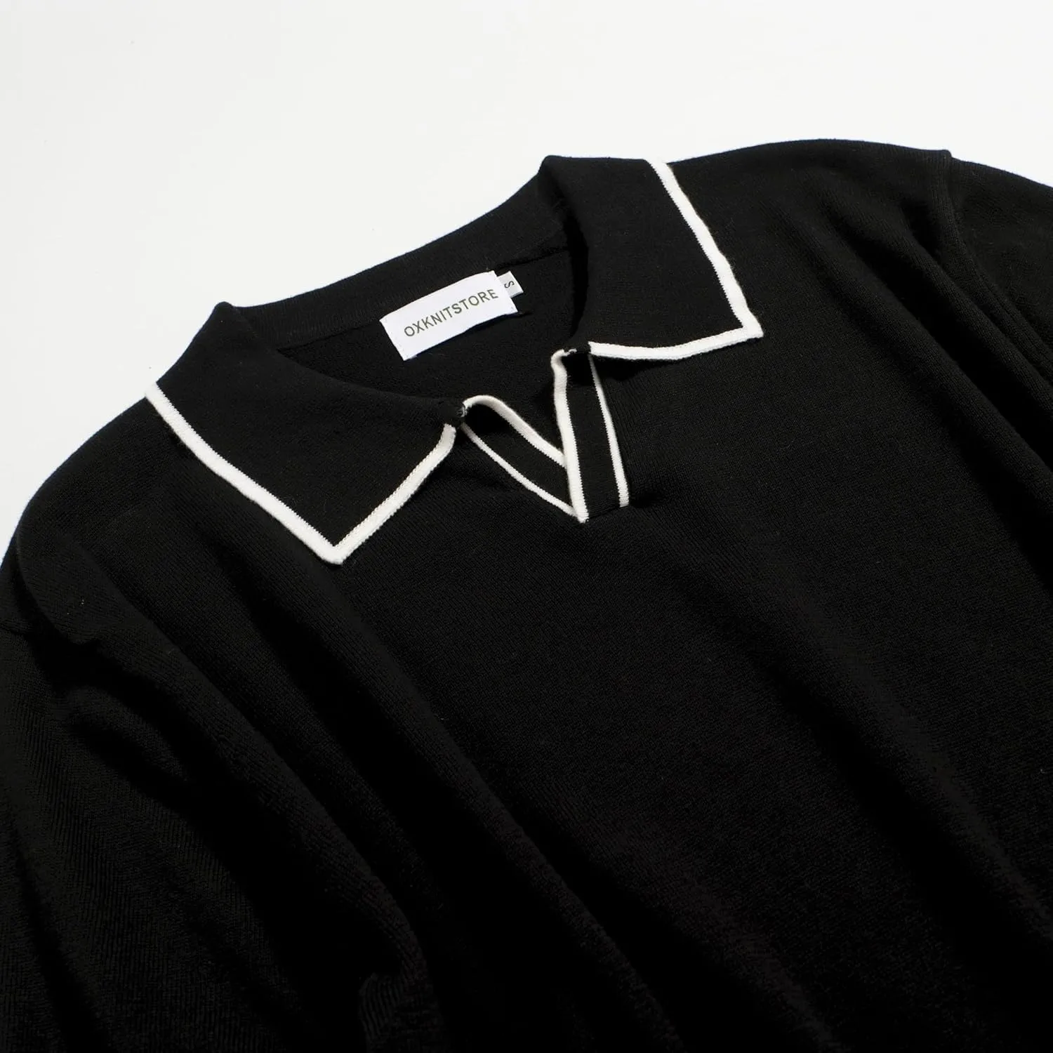 OXKNIT Mens Polo Shirts Short Sleeve Casual Knit Polo Shirt Vintage Golf T Shirts Tops with Black Stripe