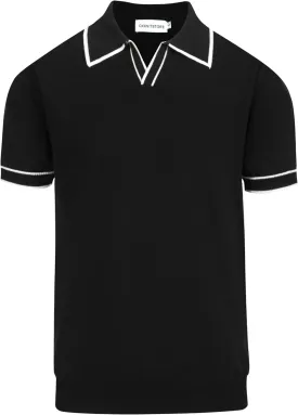 OXKNIT Mens Polo Shirts Short Sleeve Casual Knit Polo Shirt Vintage Golf T Shirts Tops with Black Stripe