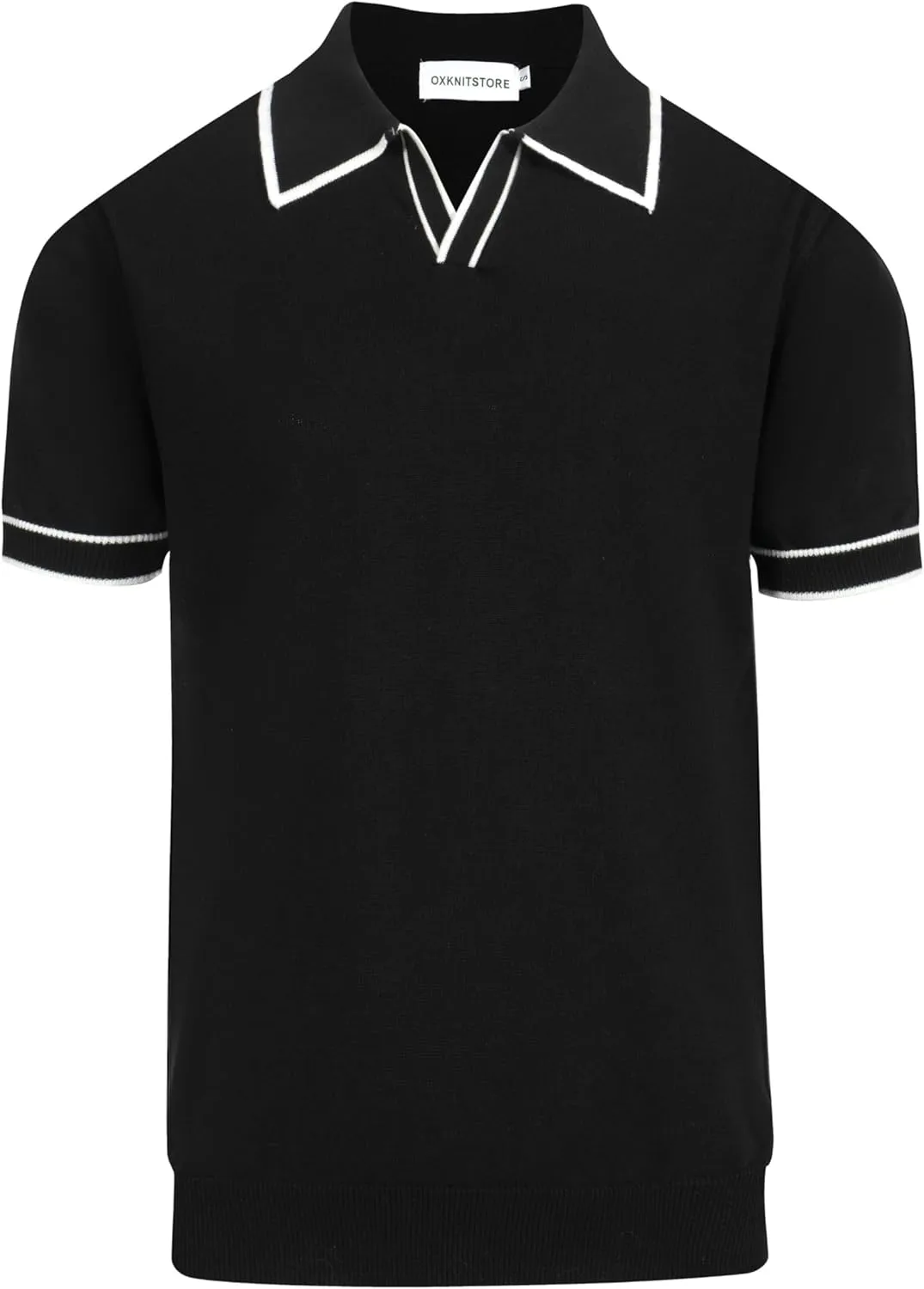 OXKNIT Mens Polo Shirts Short Sleeve Casual Knit Polo Shirt Vintage Golf T Shirts Tops with Black Stripe