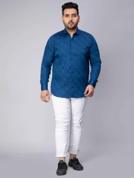 Peacock Blue Square Printed Plus Size Shirt