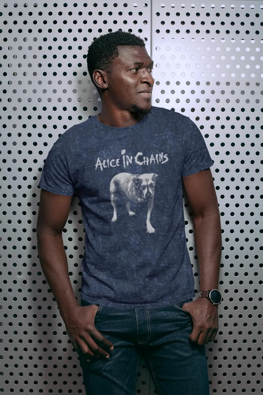 Premium Collection Alice in Chains Tripod Mineral Wash Navy Mens T Shirt 90s Vintage Style GraphicTees