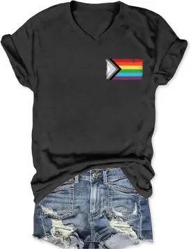 Pride Shirts for Women: Rainbow Graphic T-Shirts LGBT Equality Gay Pride Tees Casual V Neck Short Sleeve Tops
