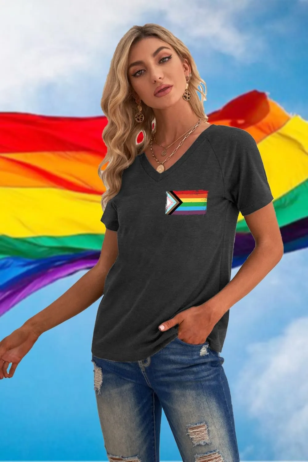 Pride Shirts for Women: Rainbow Graphic T-Shirts LGBT Equality Gay Pride Tees Casual V Neck Short Sleeve Tops