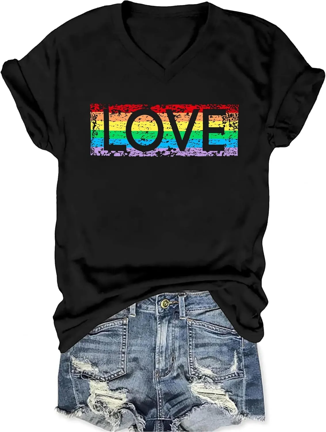 Pride Shirts for Women: Rainbow Graphic T-Shirts LGBT Equality Gay Pride Tees Casual V Neck Short Sleeve Tops