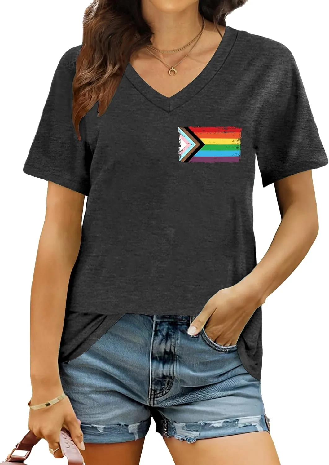 Pride Shirts for Women: Rainbow Graphic T-Shirts LGBT Equality Gay Pride Tees Casual V Neck Short Sleeve Tops