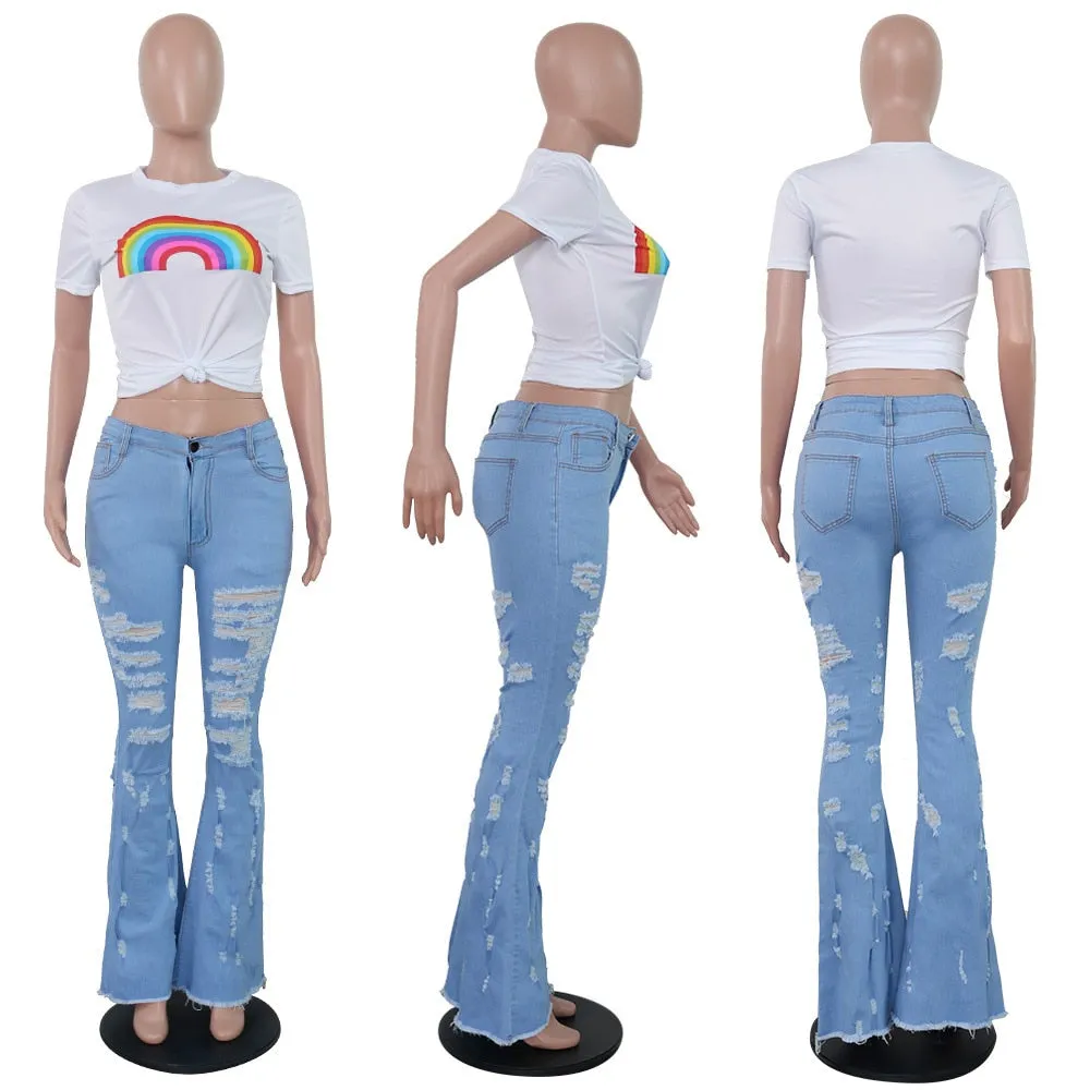 Ripped Jeans For Women High Waisted Jeans Streetwear Bell Bottom Jeans Fashion Flare Jeans Tall Women Clothing