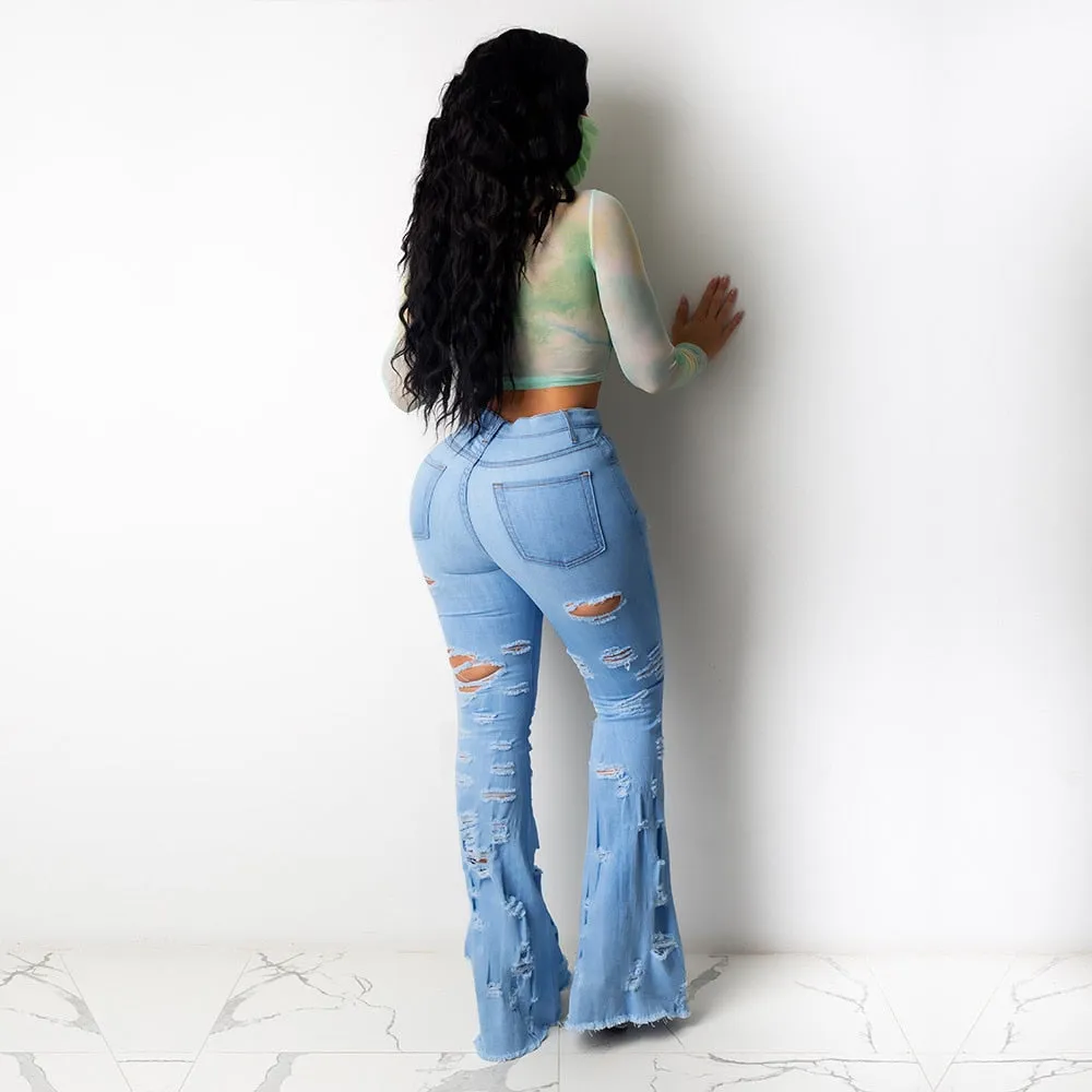 Ripped Jeans For Women High Waisted Jeans Streetwear Bell Bottom Jeans Fashion Flare Jeans Tall Women Clothing