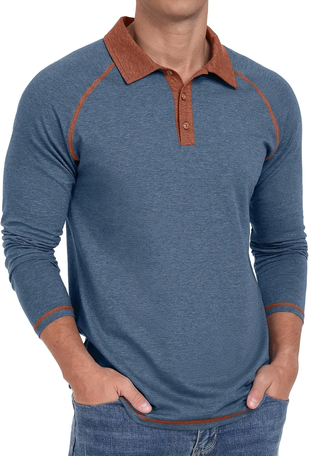 Sailwind Mens Long Sleeve Polo Shirts Cotton Fashion Casual Raglan Golf Shirts