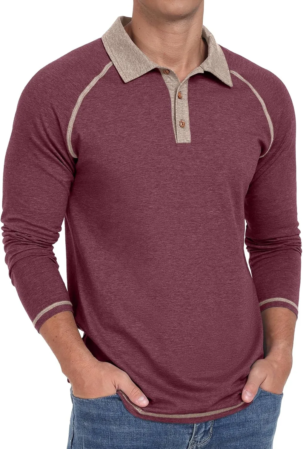 Sailwind Mens Long Sleeve Polo Shirts Cotton Fashion Casual Raglan Golf Shirts