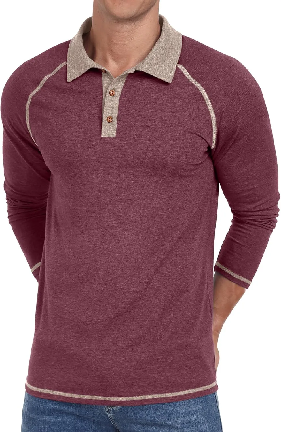 Sailwind Mens Long Sleeve Polo Shirts Cotton Fashion Casual Raglan Golf Shirts