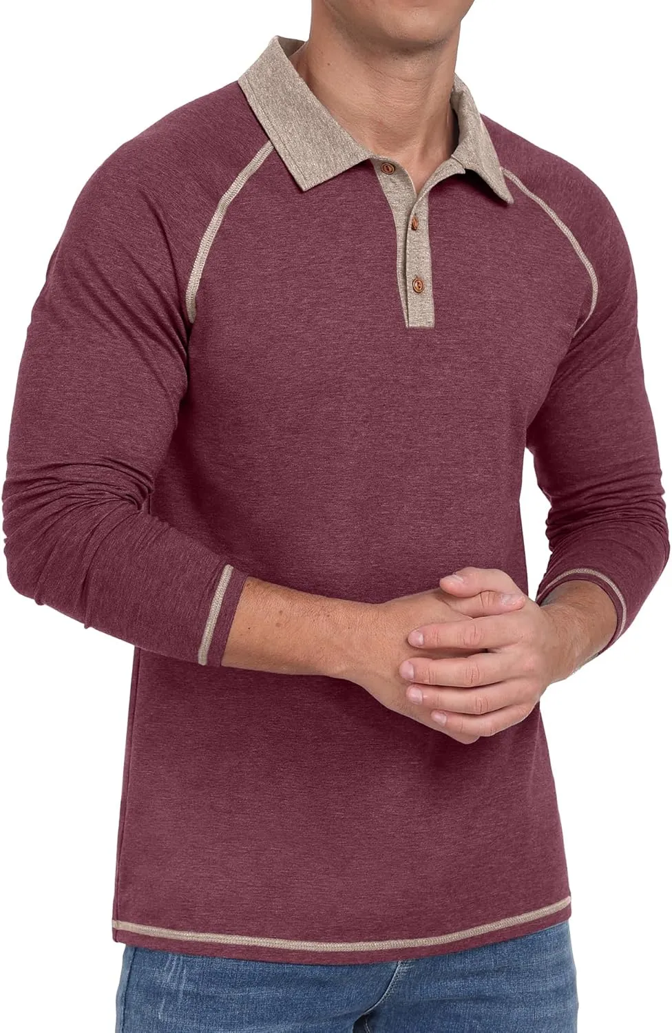 Sailwind Mens Long Sleeve Polo Shirts Cotton Fashion Casual Raglan Golf Shirts