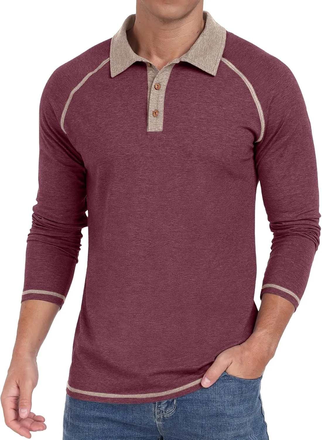 Sailwind Mens Long Sleeve Polo Shirts Cotton Fashion Casual Raglan Golf Shirts