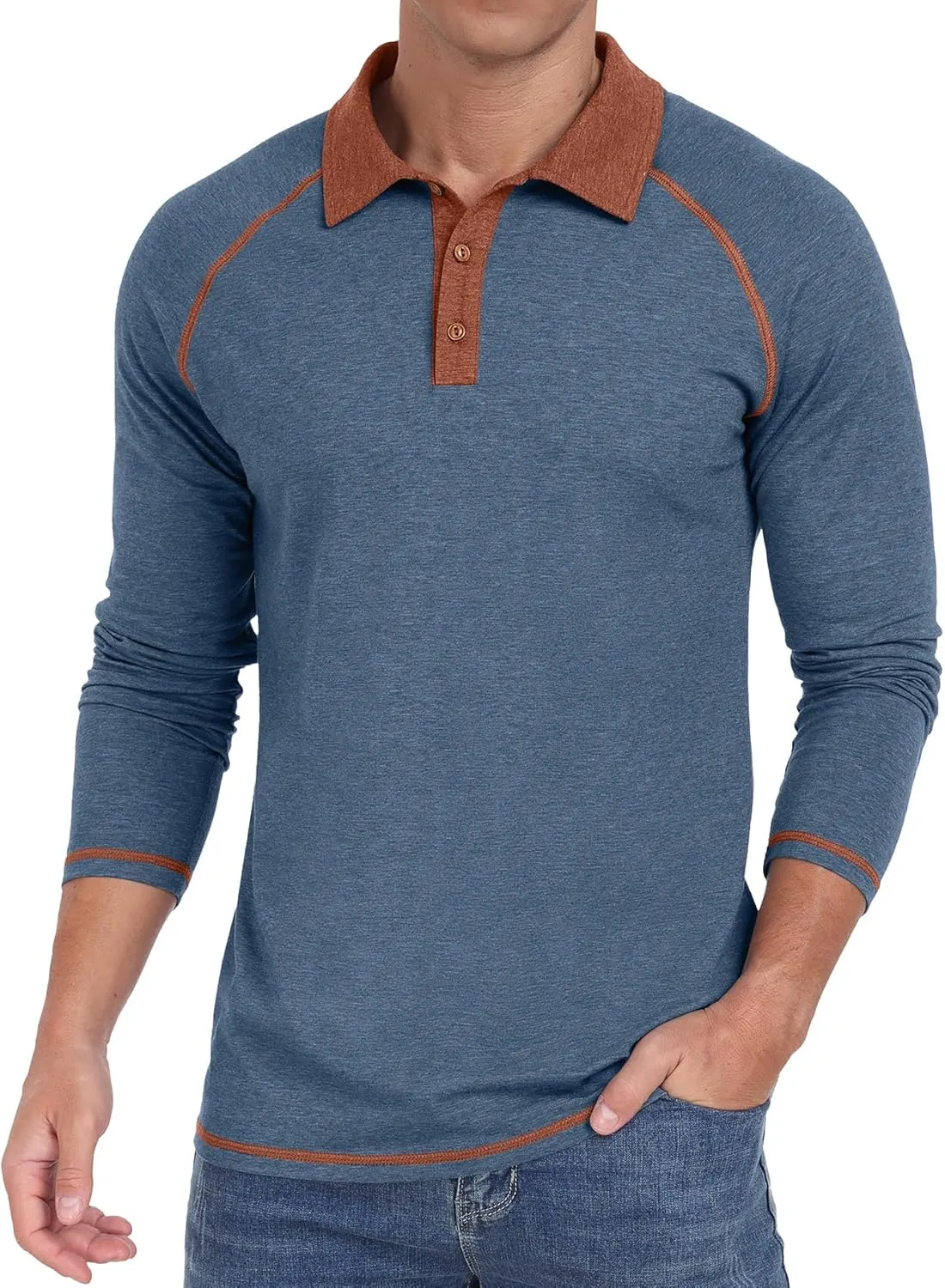 Sailwind Mens Long Sleeve Polo Shirts Cotton Fashion Casual Raglan Golf Shirts