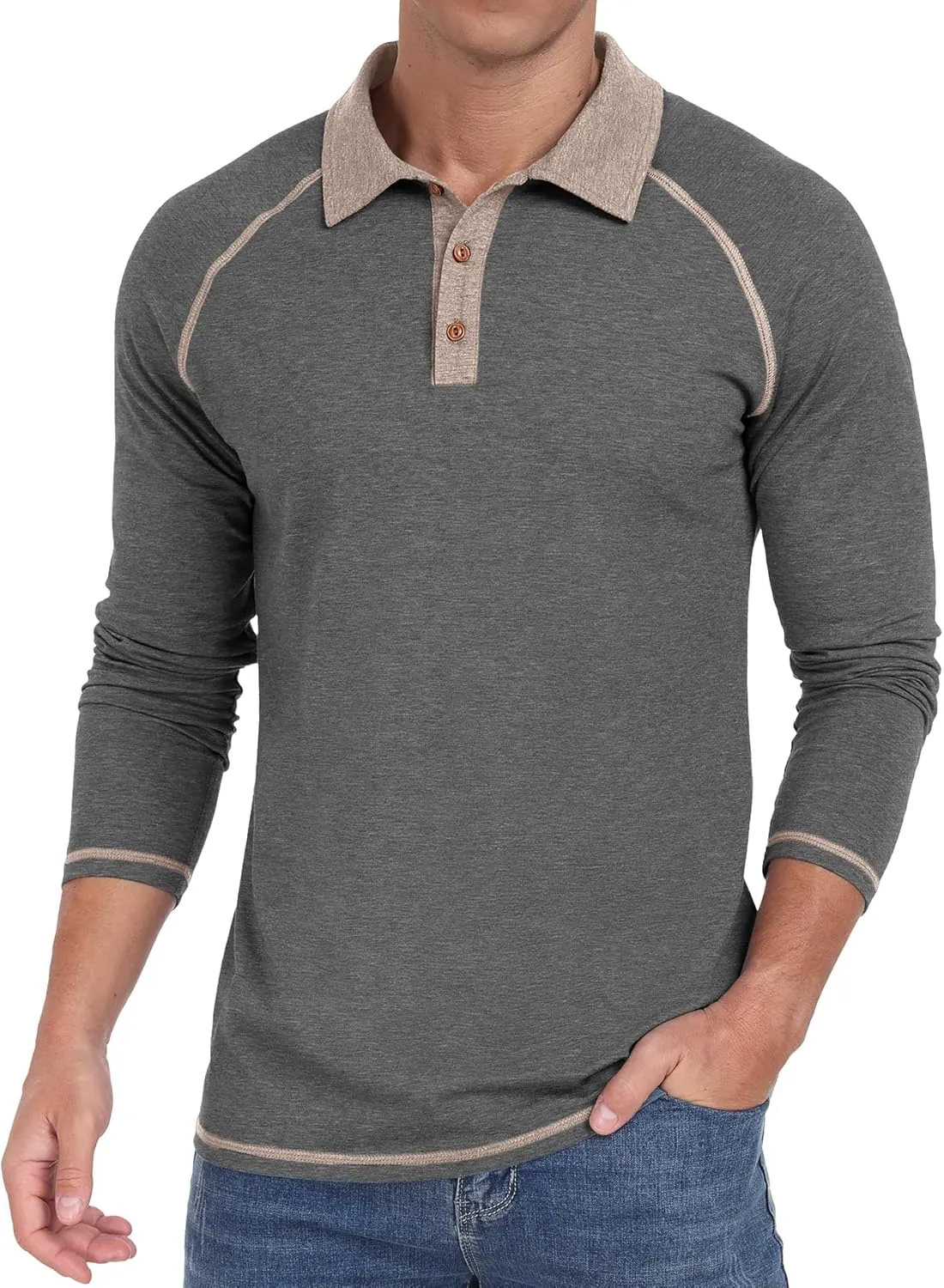 Sailwind Mens Long Sleeve Polo Shirts Cotton Fashion Casual Raglan Golf Shirts