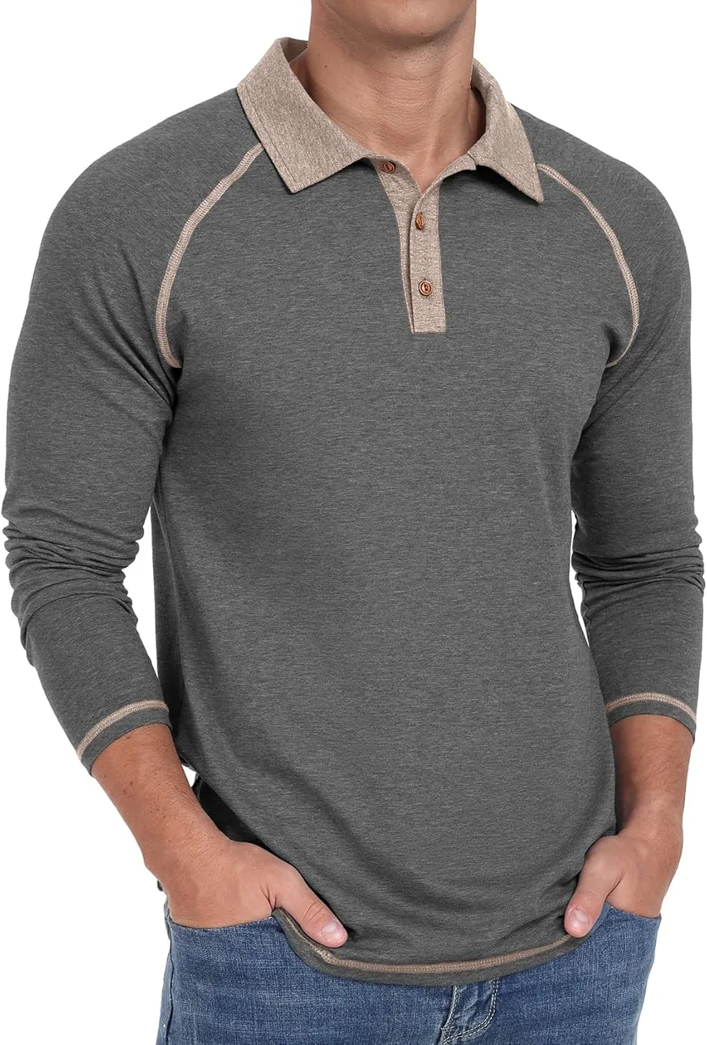 Sailwind Mens Long Sleeve Polo Shirts Cotton Fashion Casual Raglan Golf Shirts