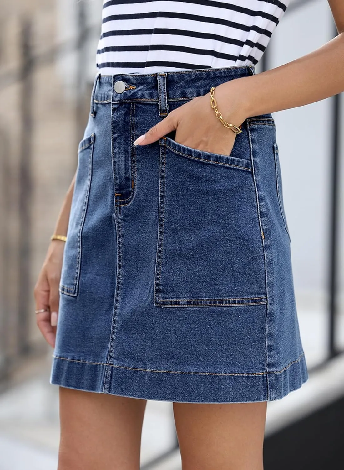 Sidefeel Women's Jean Skirt High Waisted Stretch Casual Summer Zimbaplatinum Denim Skirt with Pockets