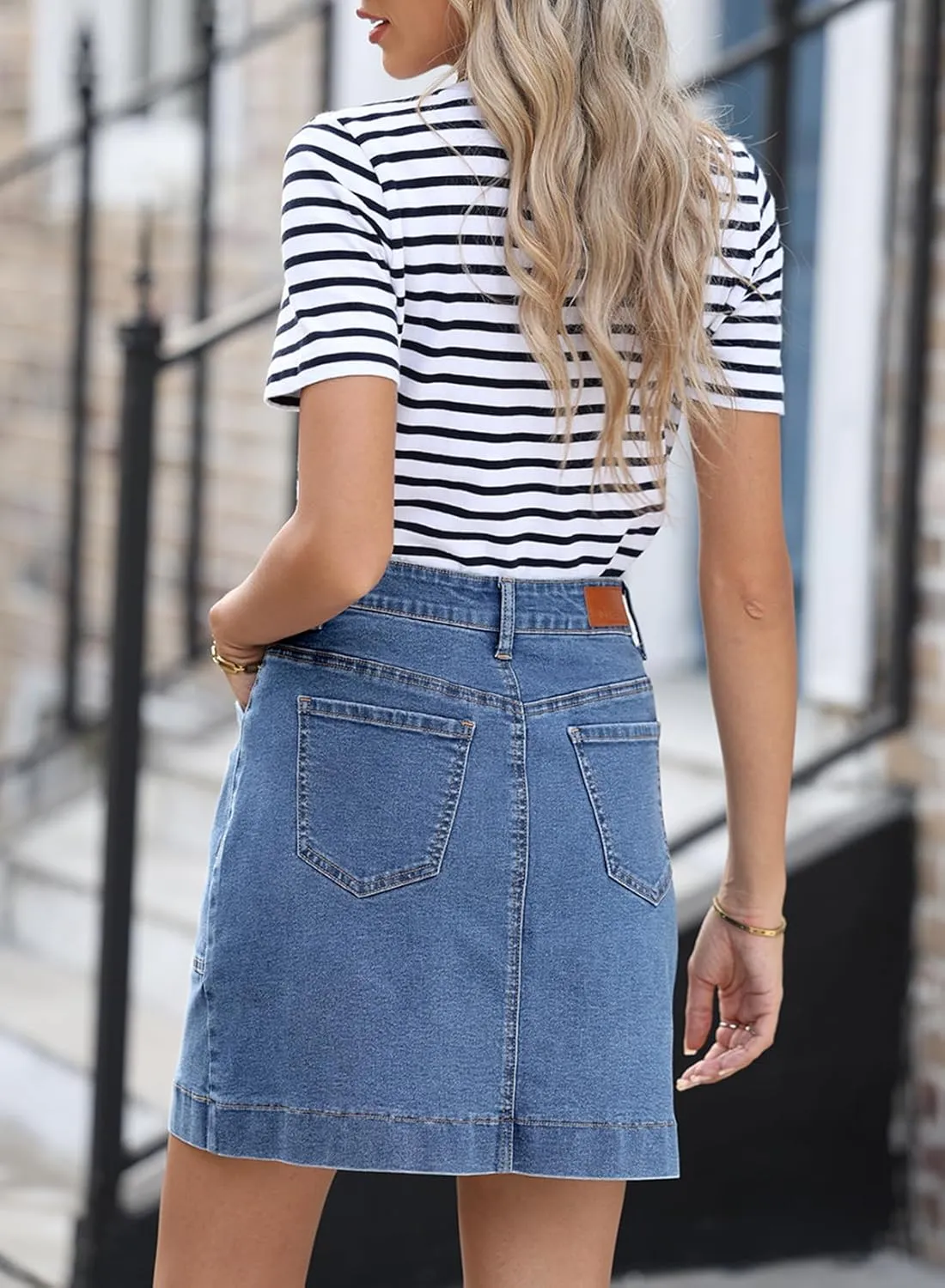 Sidefeel Women's Jean Skirt High Waisted Stretch Casual Summer Zimbaplatinum Denim Skirt with Pockets