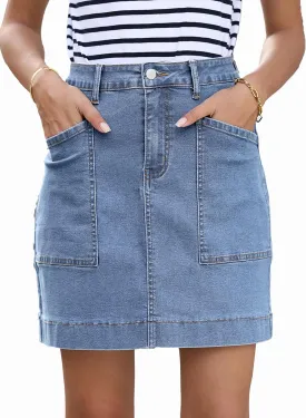 Sidefeel Women's Jean Skirt High Waisted Stretch Casual Summer Zimbaplatinum Denim Skirt with Pockets