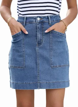 Sidefeel Women's Jean Skirt High Waisted Stretch Casual Summer Zimbaplatinum Denim Skirt with Pockets