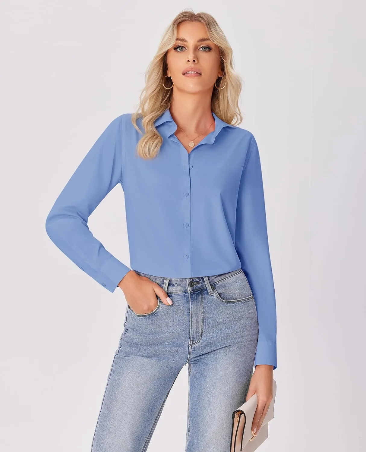 siliteelon Button Down Shirts for Women Wrinkle Free Dress Shirts Long Sleeve Shirts Formal Work Office Blouses Tops