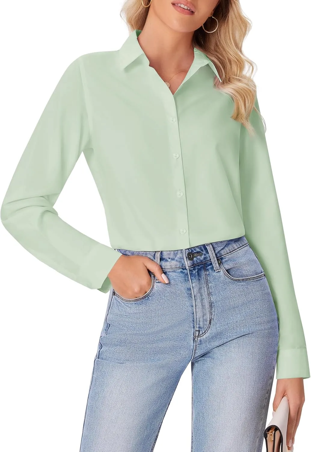 siliteelon Button Down Shirts for Women Wrinkle Free Dress Shirts Long Sleeve Shirts Formal Work Office Blouses Tops