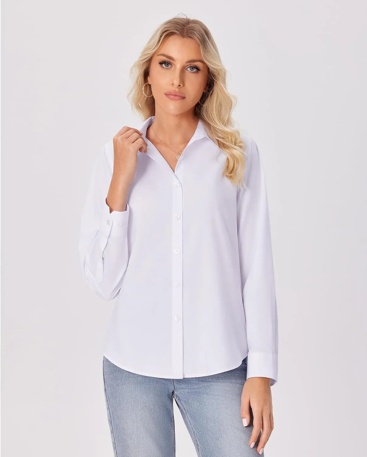 siliteelon Button Down Shirts for Women Wrinkle Free Dress Shirts Long Sleeve Shirts Formal Work Office Blouses Tops