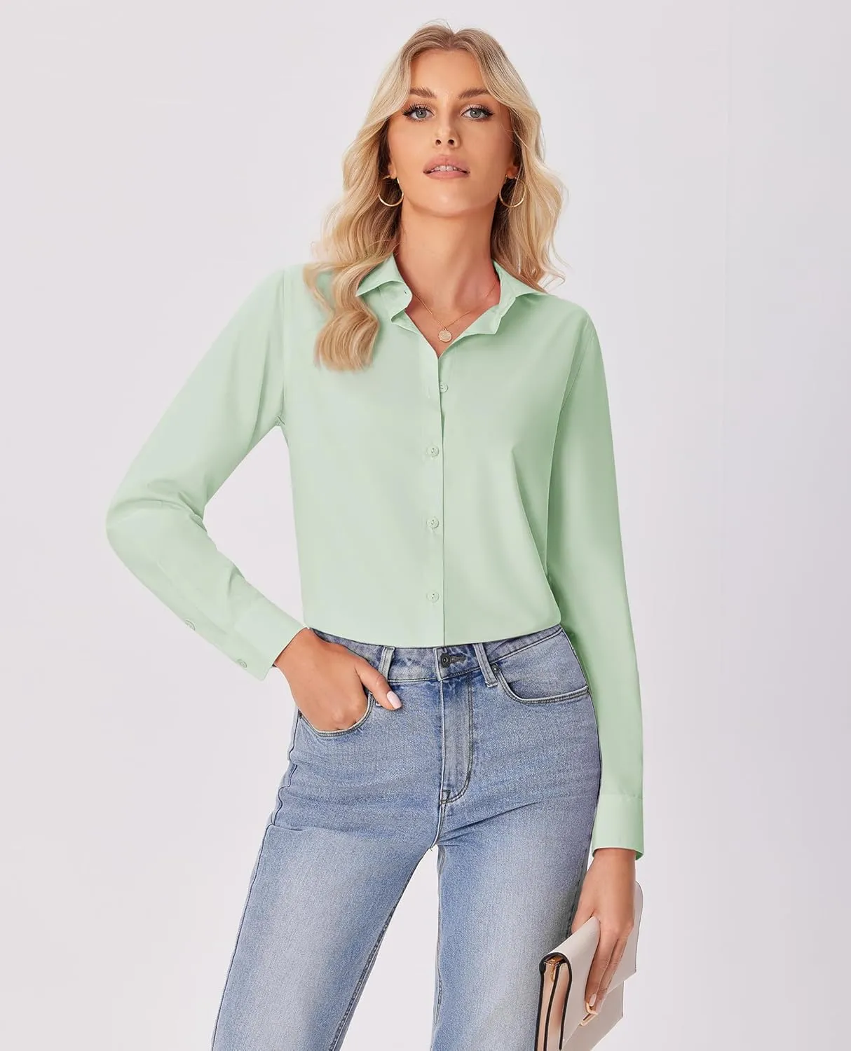 siliteelon Button Down Shirts for Women Wrinkle Free Dress Shirts Long Sleeve Shirts Formal Work Office Blouses Tops