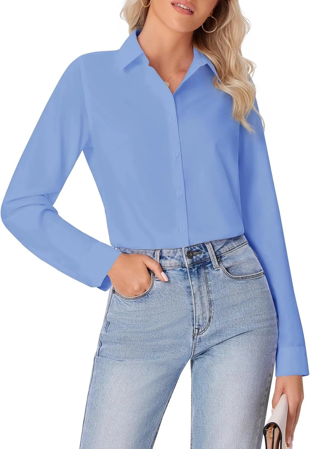 siliteelon Button Down Shirts for Women Wrinkle Free Dress Shirts Long Sleeve Shirts Formal Work Office Blouses Tops
